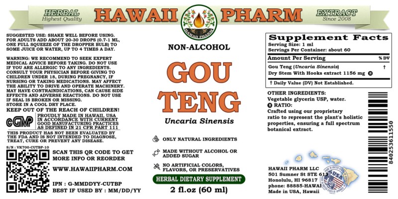 label of Gou Teng (<i>Uncaria Sinensis</i>) Dry Stem With Hooks Glycerite