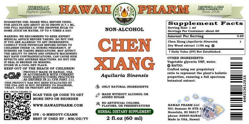 label of Chen Xiang (<i>Aquilaria Sinensis</i>) Dry Wood Glycerite
