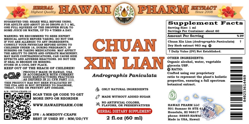 label of Chuan Xin Lian (<i>Andrographis Paniculata</i>) Dry Herb Tincture