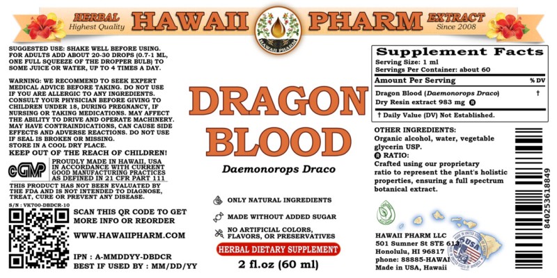 label of Dragon Blood (<i>Daemonorops Draco</i>) Dry Resin Tincture