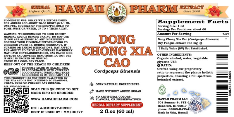 label of Dong Chong Xia Cao (<i>Cordyceps Sinensis</i>) Dry Fungus Tincture