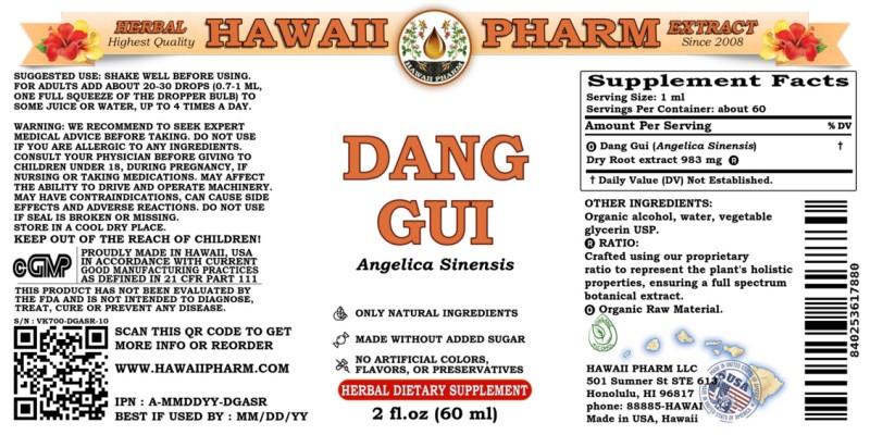 label of Dang Gui (<i>Angelica Sinensis</i>) Dry Root Tincture