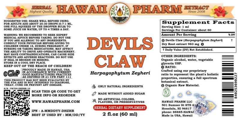 label of Devil's Claw (<i>Harpagophytum Zeyheri</i>) Dry Root Tincture