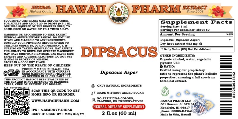 label of Dipsacus (<i>Dipsacus Asper</i>) Dry Root Tincture