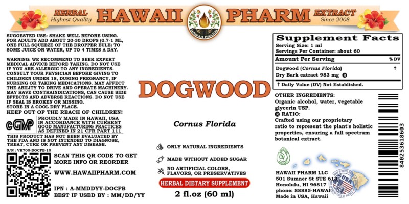 label of Dogwood (<i>Cornus Florida</i>) Dry Bark Tincture