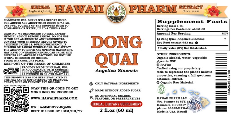 label of Dong Quai (<i>Angelica Sinensis</i>) Dry Root Tincture