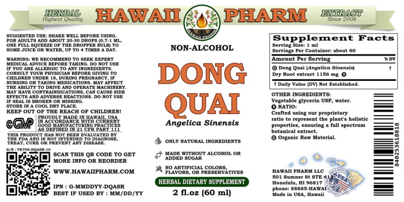 label of Dong Quai (<i>Angelica Sinensis</i>) Dry Root Glycerite