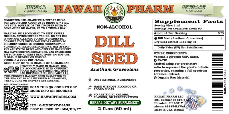 label of Dill Seed (<i>Anethum Graveolens</i>) Dry Seed Glycerite