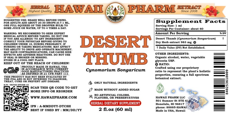 label of Desert Thumb (<i>Cynomorium Songaricum</i>) Dry Herb Tincture