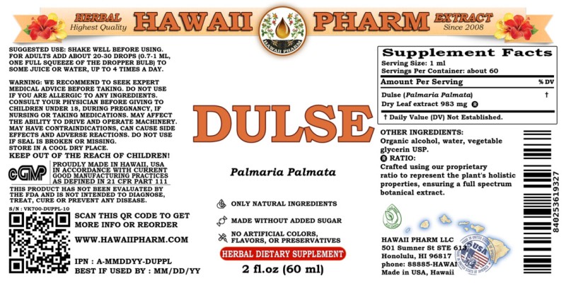 label of Dulse (<i>Palmaria Palmata</i>) Dry Leaf Tincture