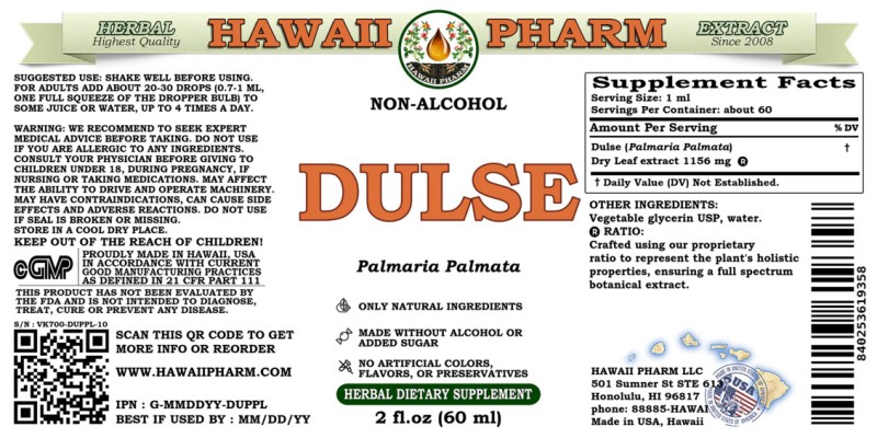 label of Dulse (<i>Palmaria Palmata</i>) Dry Leaf Glycerite