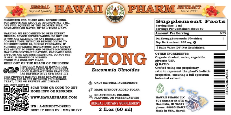 label of Du Zhong (<i>Eucommia Ulmoides</i>) Dry Bark Tincture
