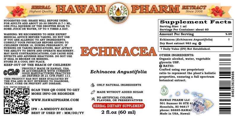 label of Echinacea (<i>Echinacea Angustifolia</i>) Dry Root Tincture