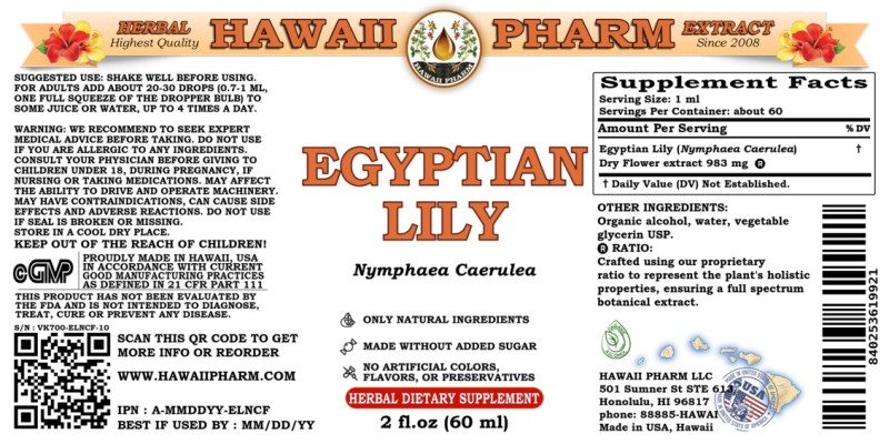 label of Egyptian Lily (<i>Nymphaea Caerulea</i>) Dry Flower Tincture