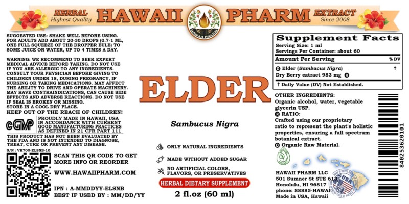 label of Elder (<i>Sambucus Nigra</i>) Dry Berry Tincture