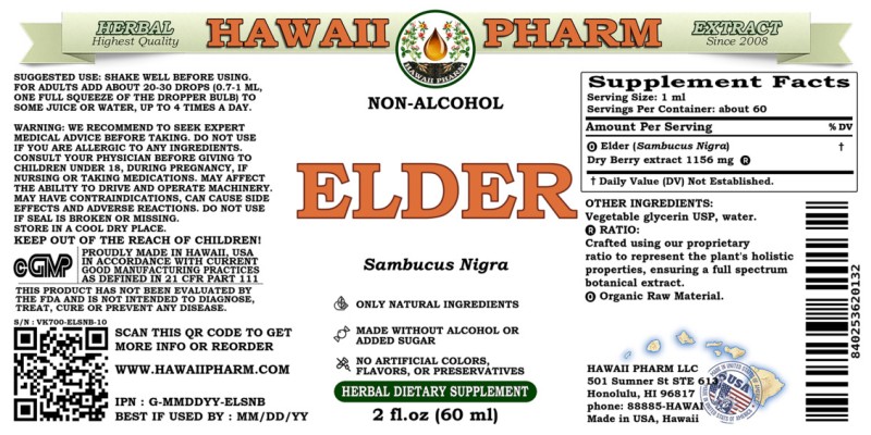 label of Elder (<i>Sambucus Nigra</i>) Dry Berry Glycerite