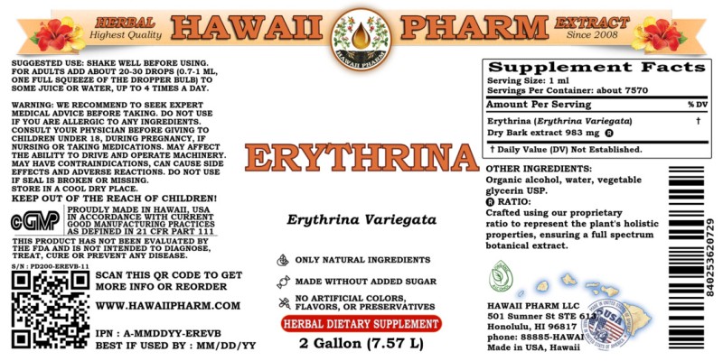 label of Erythrina (<i>Erythrina Variegata</i>) Dry Bark Tincture