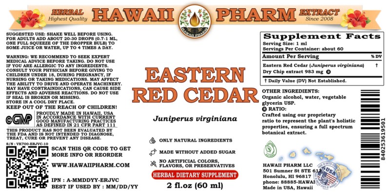 label of Eastern Red Cedar (<i>Juniperus virginiana</i>) Dry Chip Tincture