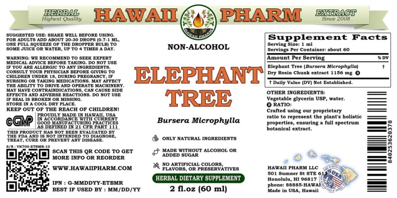 label of Elephant Tree (<i>Bursera Microphylla</i>) Dry Resin Chunk Glycerite
