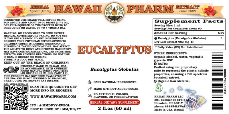 label of Eucalyptus (<i>Eucalyptus Globulus</i>) Dry Leaf Tincture
