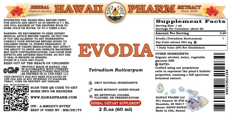 label of Evodia (<i>Tetradium Ruticarpum</i>) Dry Fruit Tincture