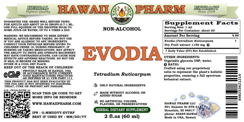 label of Evodia (<i>Tetradium Ruticarpum</i>) Dry Fruit Glycerite