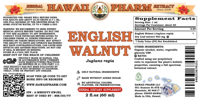 label of English Walnut (<i>Juglans regia</i>) Dry Leaf Tincture