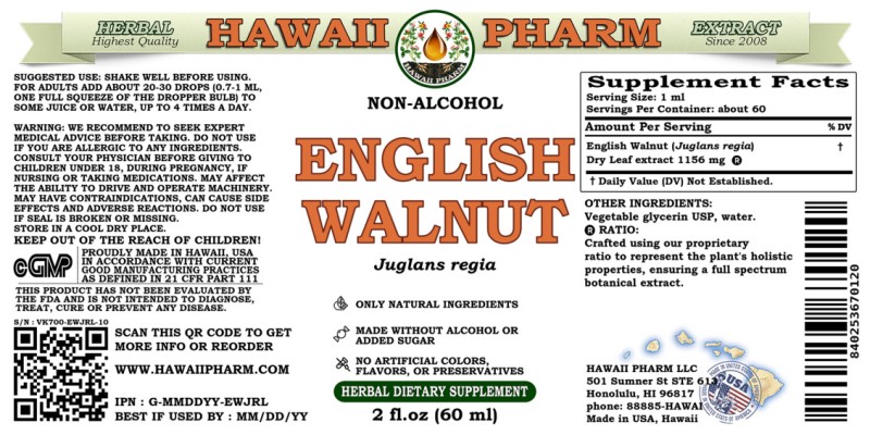 label of English Walnut (<i>Juglans regia</i>) Dry Leaf Glycerite