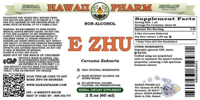 label of E Zhu (<i>Curcuma Zedoaria</i>) Dry Root Glycerite