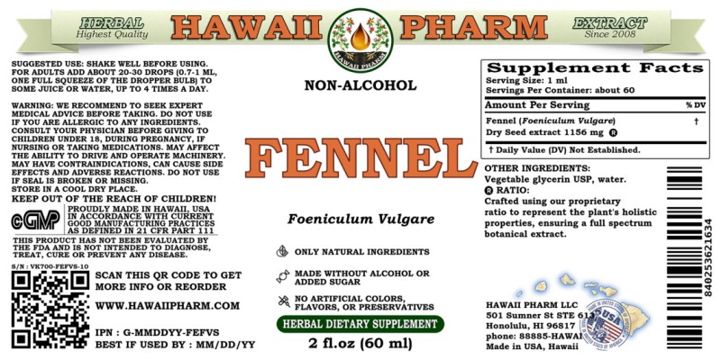 label of Fennel (<i>Foeniculum Vulgare</i>) Dry Seed Glycerite