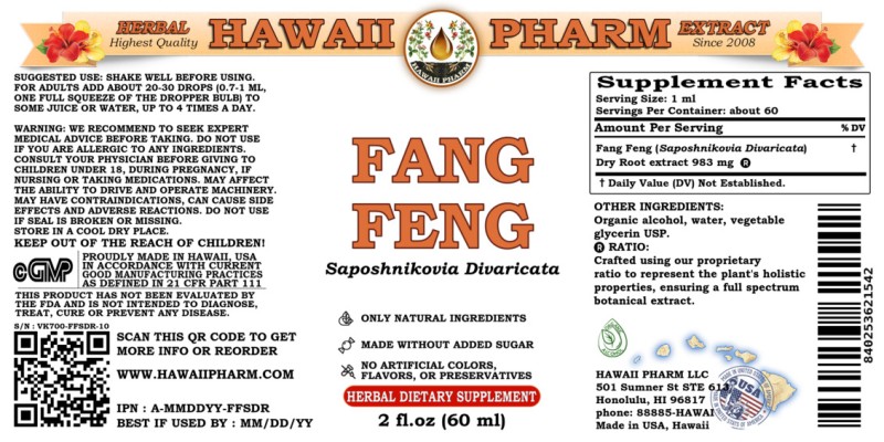 label of Fang Feng (<i>Saposhnikovia Divaricata</i>) Dry Root Tincture