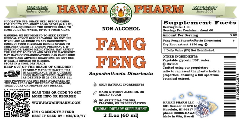 label of Fang Feng (<i>Saposhnikovia Divaricata</i>) Dry Root Glycerite