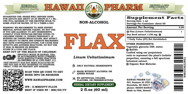 label of Flax (<i>Linum Usitatissimum</i>) Dry Seed Glycerite