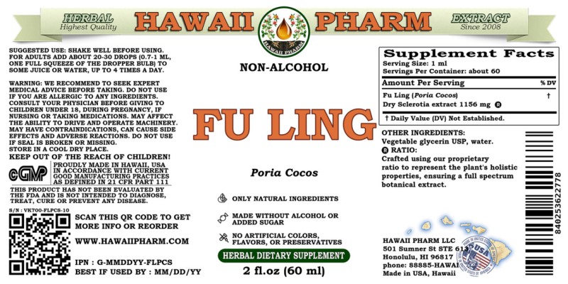 label of Fu Ling (<i>Poria Cocos</i>) Dry Sclerotia Glycerite