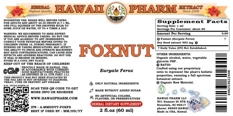 label of Foxnut (<i>Euryale Ferox</i>) Dry Seed Tincture