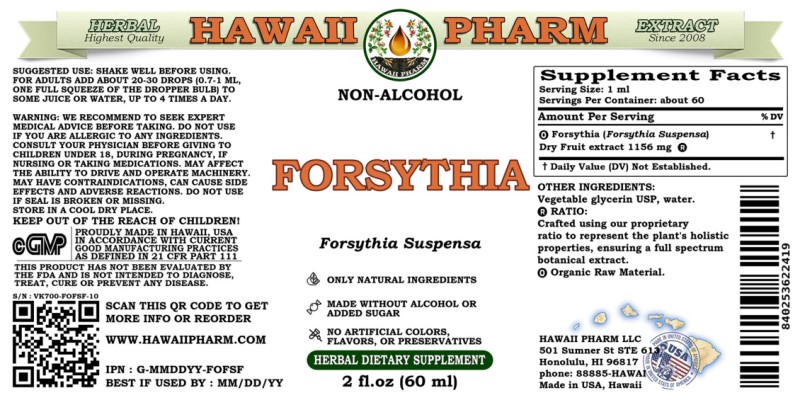 label of Forsythia (<i>Forsythia Suspensa</i>) Dry Fruit Glycerite