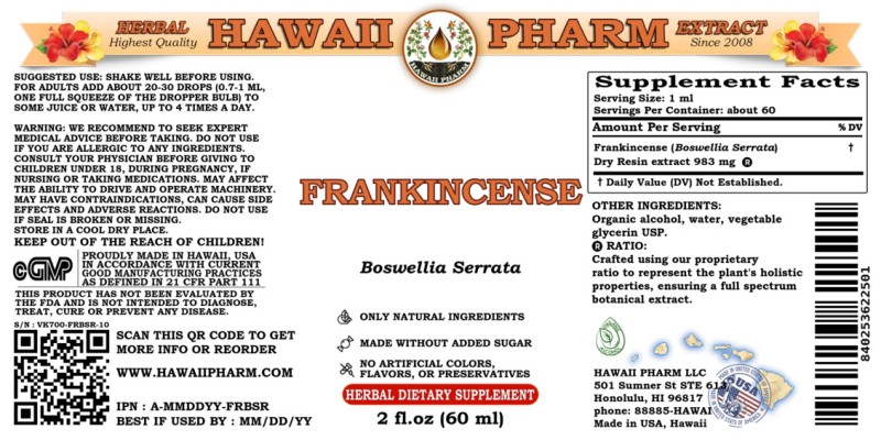 label of Frankincense (<i>Boswellia Serrata</i>) Dry Resin Tincture