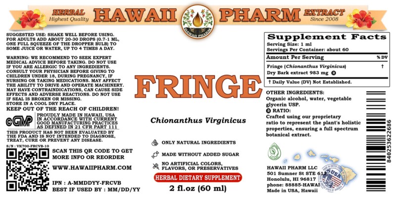 label of Fringe (<i>Chionanthus Virginicus</i>) Dry Bark Tincture