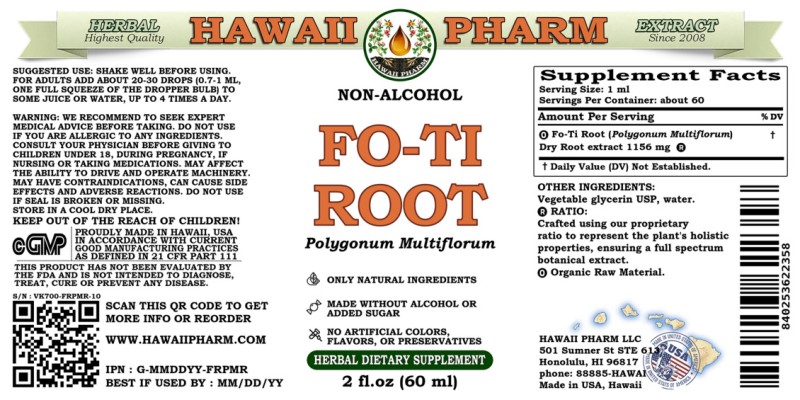 label of Fo-Ti (<i>Polygonum Multiflorum</i>) Dry Root Glycerite