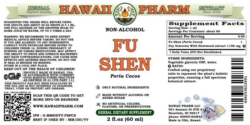 label of Fu Shen (<i>Poria Cocos</i>) Dry Sclerotia With Hostwood Glycerite