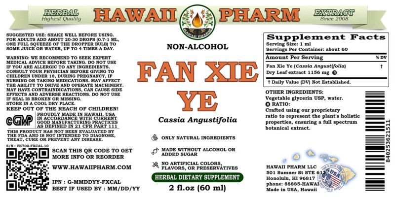 label of Fan Xie Ye (<i>Cassia Angustifolia</i>) Dry Leaf Glycerite