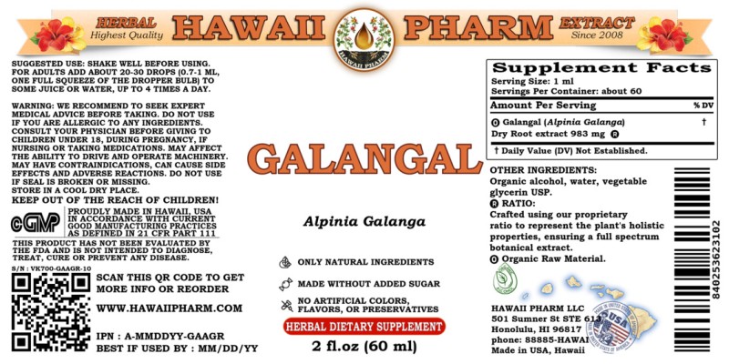 label of Galangal (<i>Alpinia Galanga</i>) Dry Root Tincture