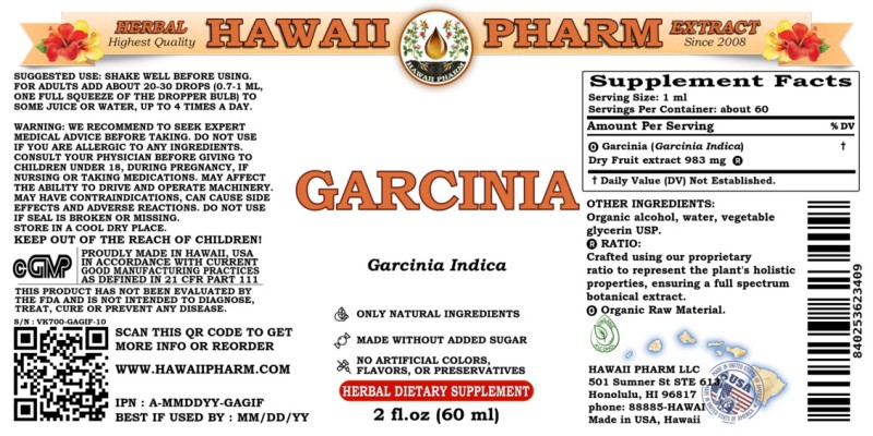 label of Garcinia (<i>Garcinia Indica</i>) Dry Fruit Tincture