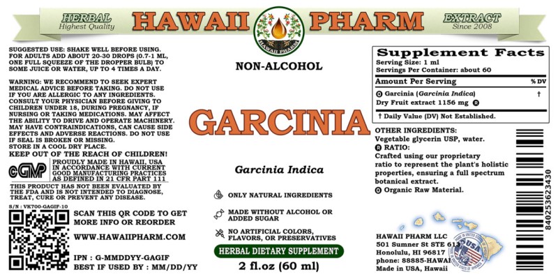 label of Garcinia (<i>Garcinia Indica</i>) Dry Fruit Glycerite