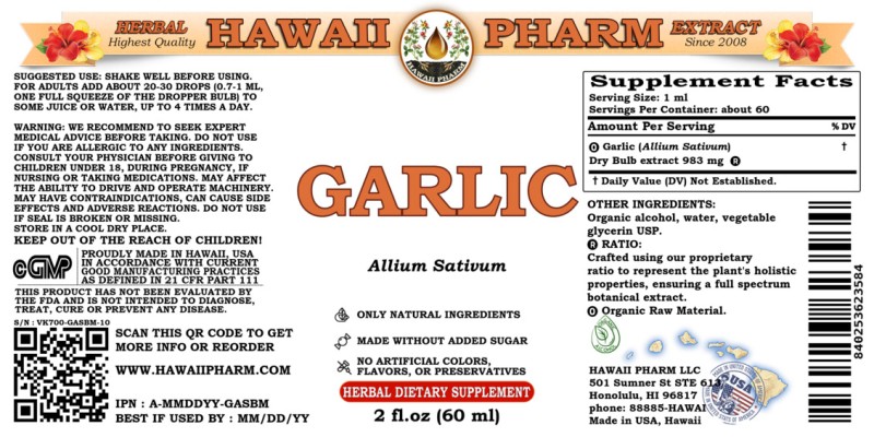 label of Garlic (<i>Allium Sativum</i>) Dry Bulb Tincture