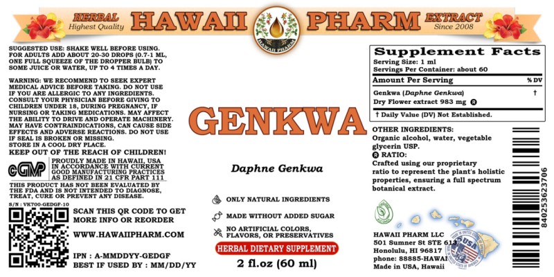 label of Genkwa (<i>Daphne Genkwa</i>) Dry Flower Tincture