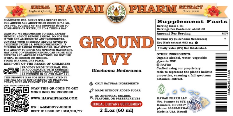 label of Ground Ivy (<i>Glechoma Hederacea</i>) Dry Herb Tincture