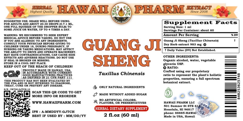 label of Guang Ji Sheng (<i>Taxillus Chinensis</i>) Dry Herb Tincture