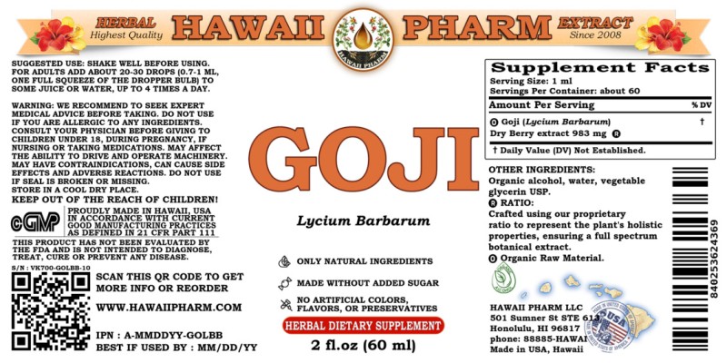 label of Goji (<i>Lycium Barbarum</i>) Dry Berry Tincture
