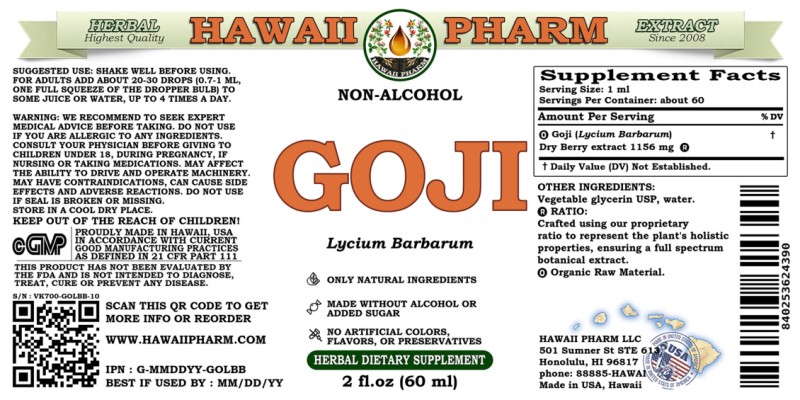 label of Goji (<i>Lycium Barbarum</i>) Dry Berry Glycerite